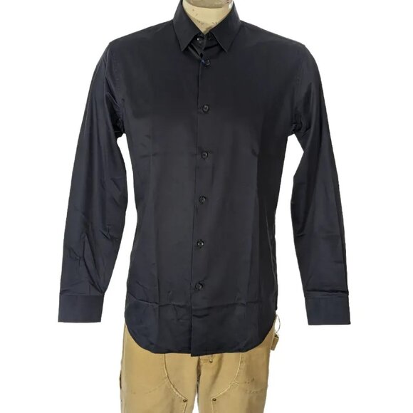 Cavalli Class Smooth Black Cotton Dress Shirt Slim Fit NWT - Picture 1 of 6